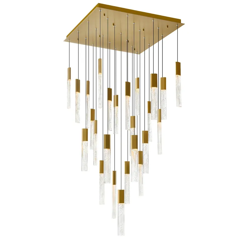Greta Integrated LED 28in Brass Chandelier with Handcrafted Glass — CWI Lighting LED Pendant Lights  