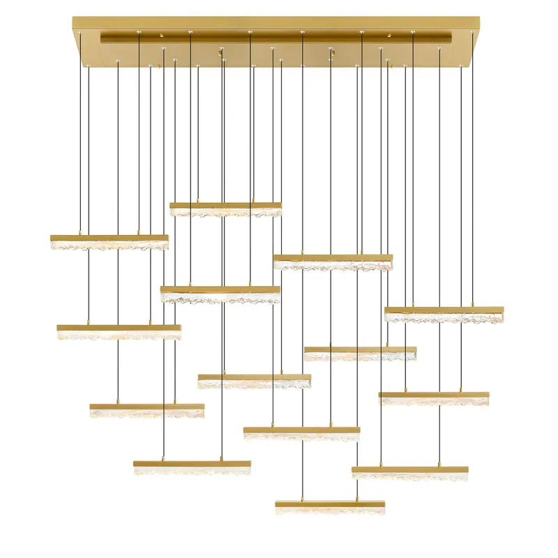 Stagger Integrated LED 60in Brass Chandelier with Handcrafted Glass — CWI Lighting LED Pendant Lights  