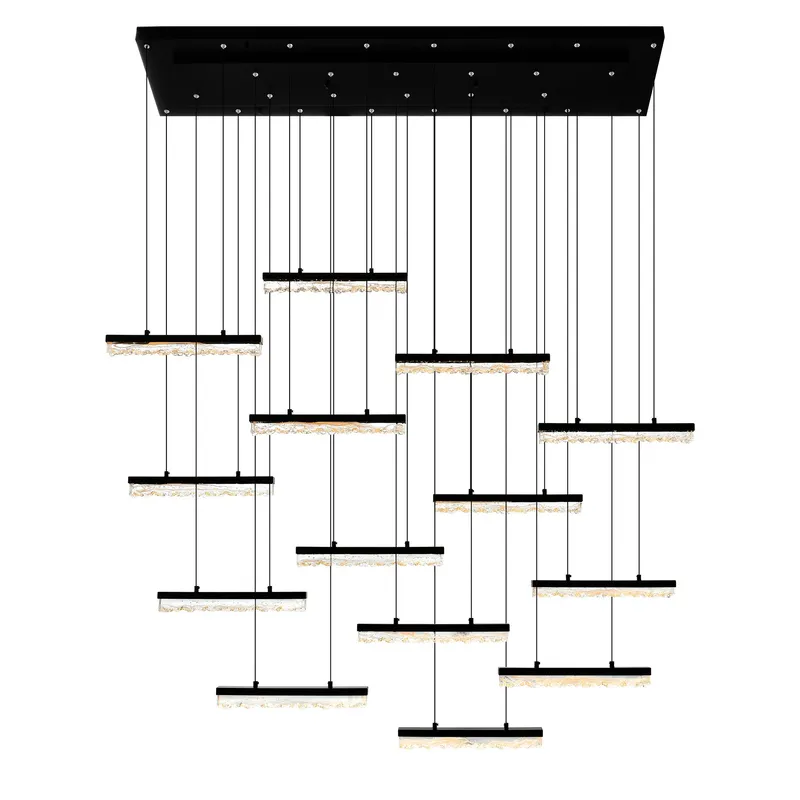 Stagger Integrated LED 60in Black Chandelier with Handcrafted Glass — CWI Lighting LED Pendant Lights  