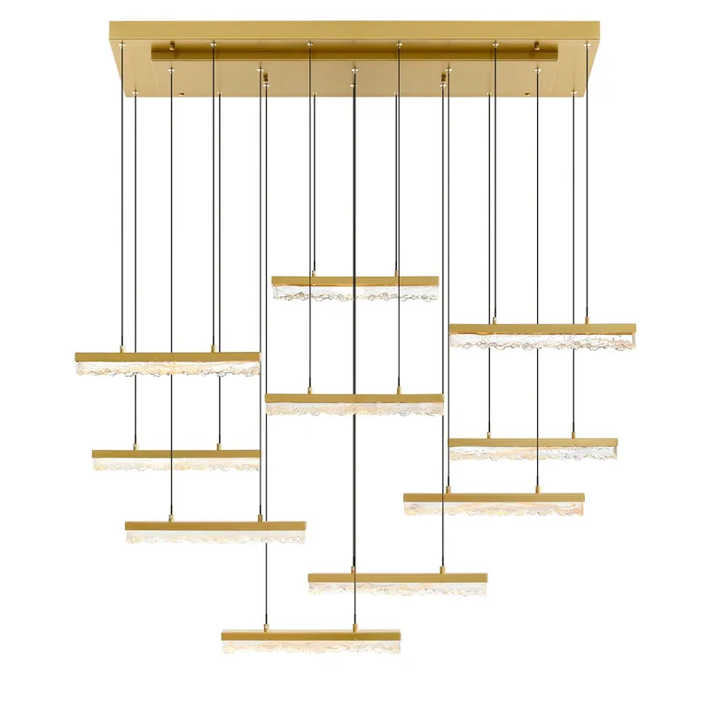 Stagger Integrated LED 48in Brass Chandelier with Handcrafted Glass — CWI Lighting LED Pendant Lights  