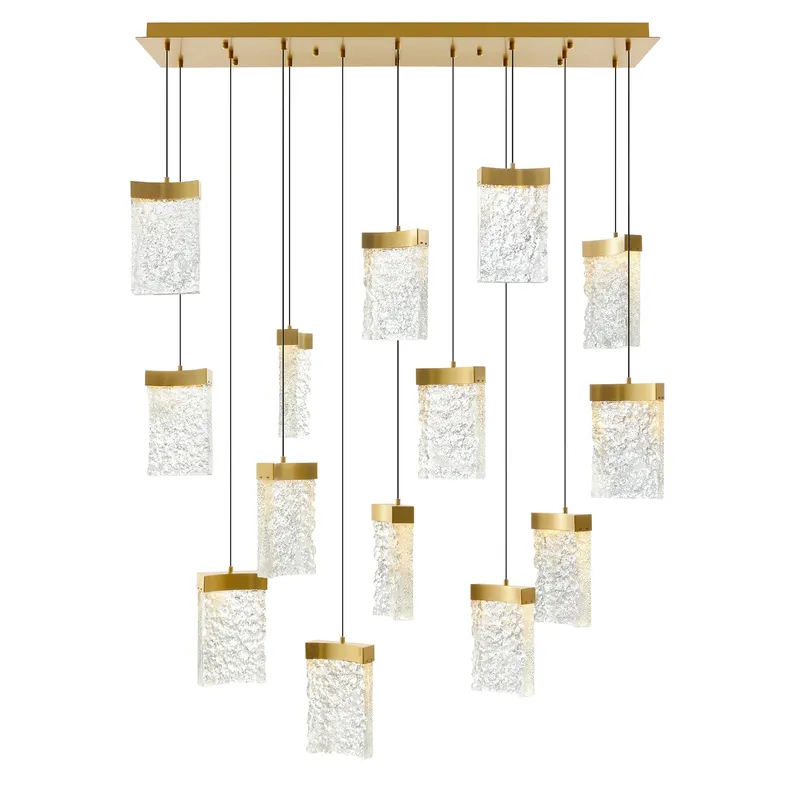 Lava Integrated LED 48in Brass Chandelier with Handcrafted Glass — CWI Lighting LED Pendant Lights  