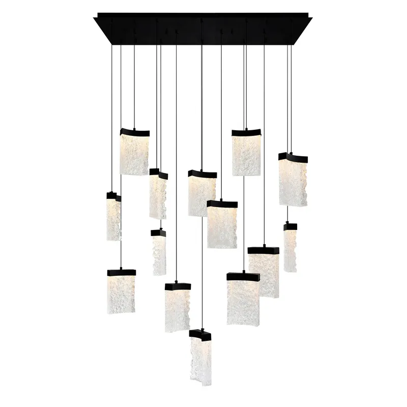 Lava Integrated LED 48in Black Chandelier with Handcrafted Glass — CWI Lighting LED Pendant Lights  