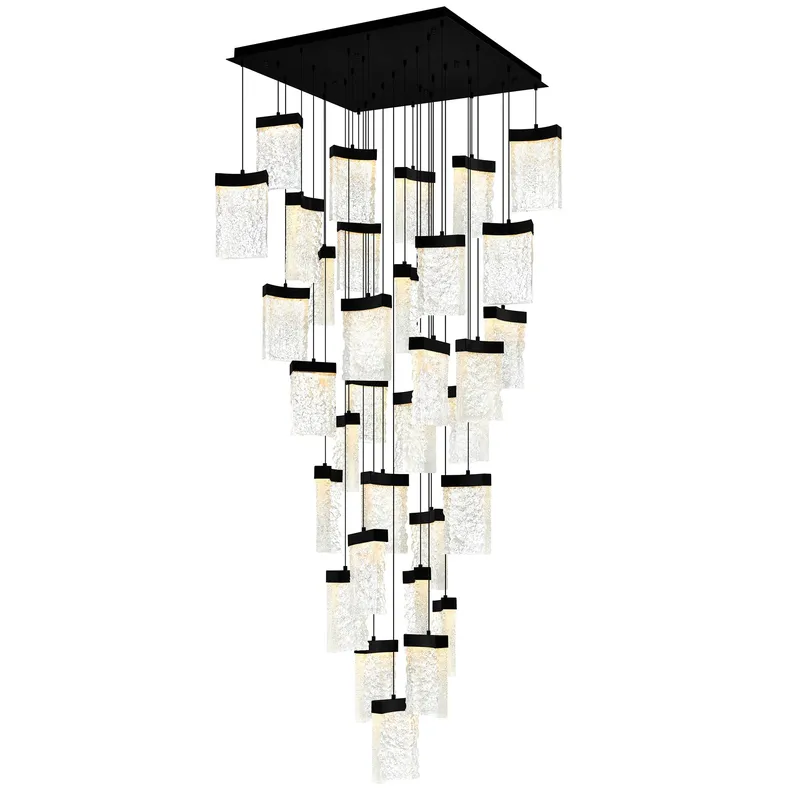 Lava Integrated LED 36in Black Chandelier with Handcrafted Glass — CWI Lighting LED Pendant Lights  