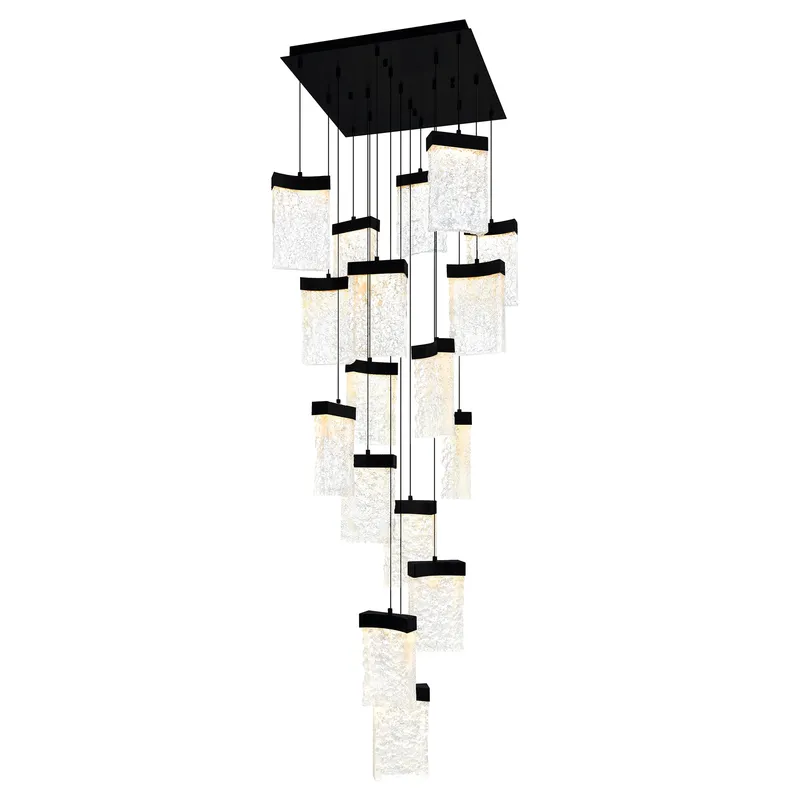 Lava Integrated LED 24in Black Chandelier with Handcrafted Glass — CWI Lighting LED Pendant Lights  