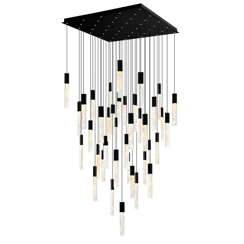 Greta Integrated LED 36in Black Chandelier with Handcrafted Glass — CWI Lighting LED Pendant Lights  