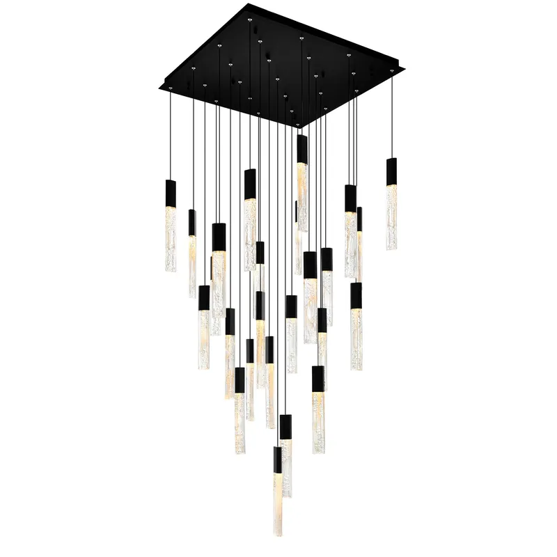 Greta Integrated LED 28in Black Chandelier with Handcrafted Glass — CWI Lighting LED Pendant Lights  