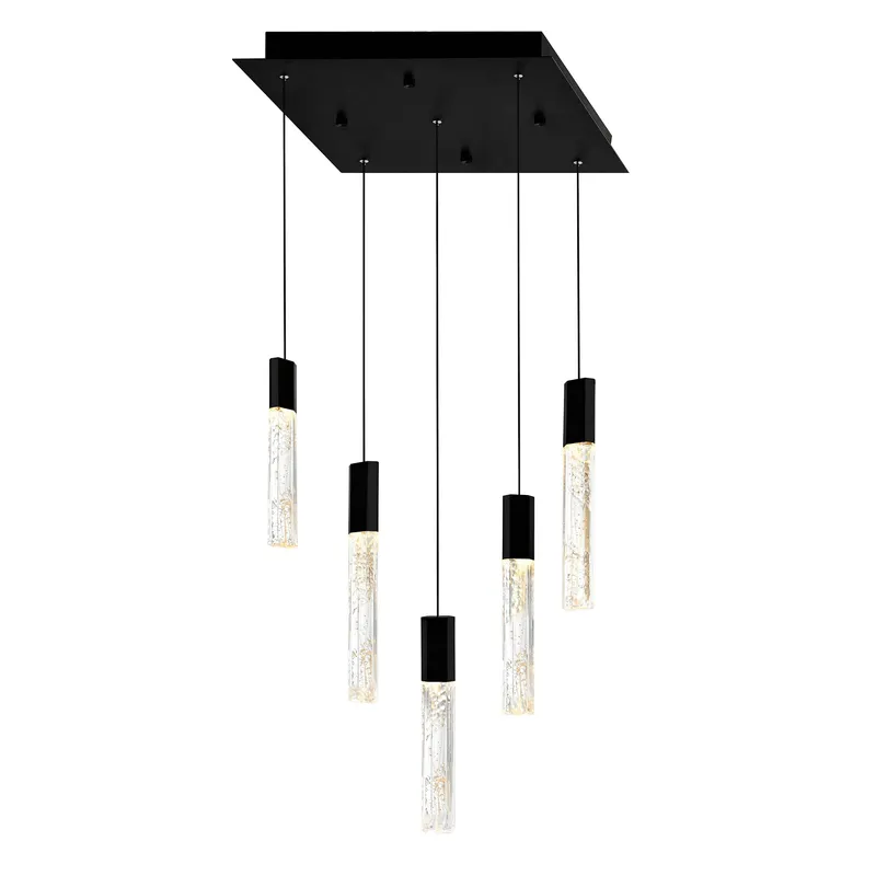 Greta Integrated LED 12in Black Mini Pendant with Handcrafted Glass — CWI Lighting LED Pendant Lights  