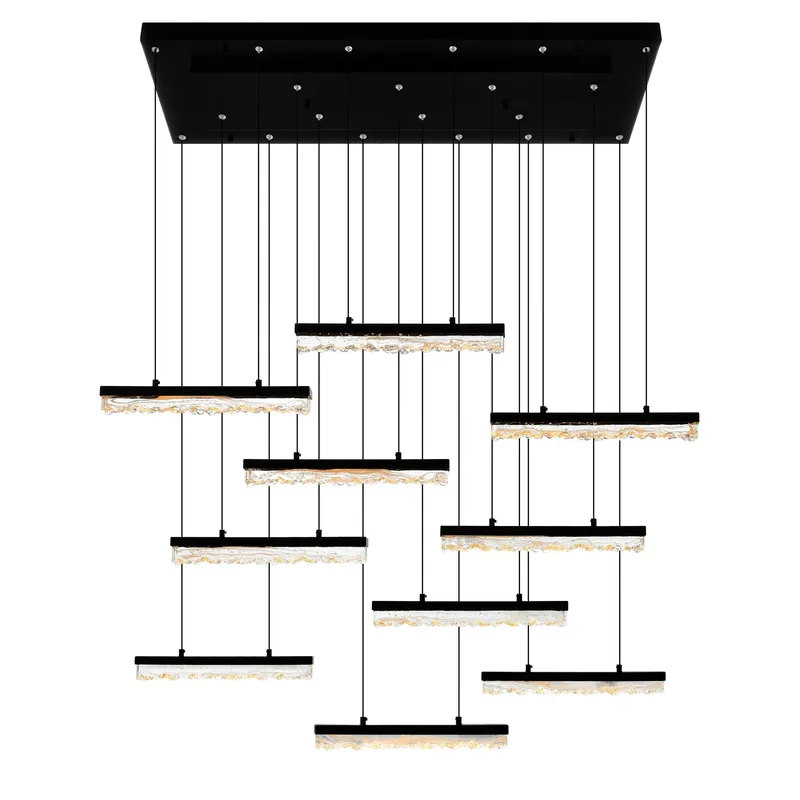 Stagger Integrated LED 48in Black Chandelier with Handcrafted Glass — CWI Lighting LED Pendant Lights  