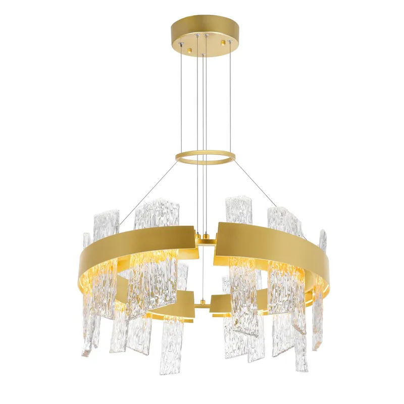Guadiana Integrated LED 24in Satin Gold Chandelier with Handcrafted Glass — CWI Lighting LED Pendant Lights  