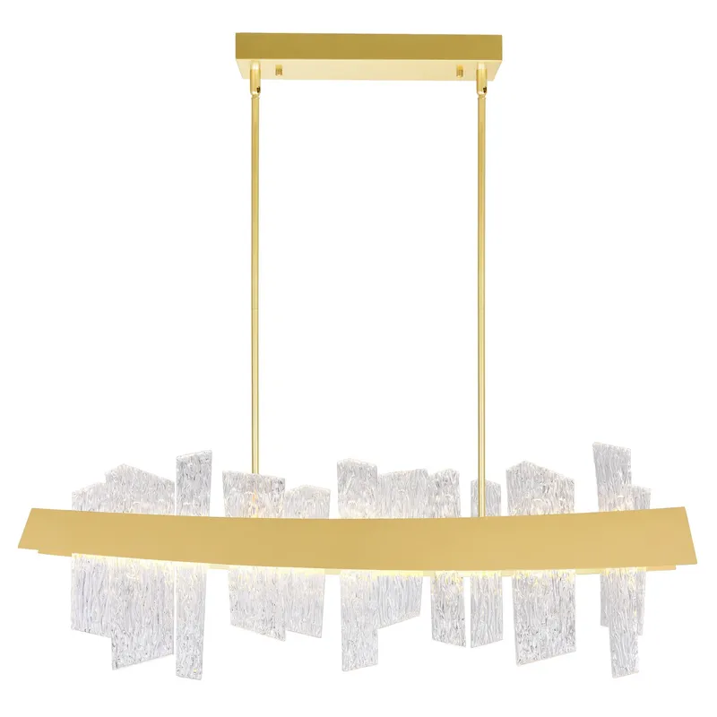 Guadiana Integrated LED 39in Satin Gold Chandelier with Handcrafted Glass — CWI Lighting LED Pendant Lights  