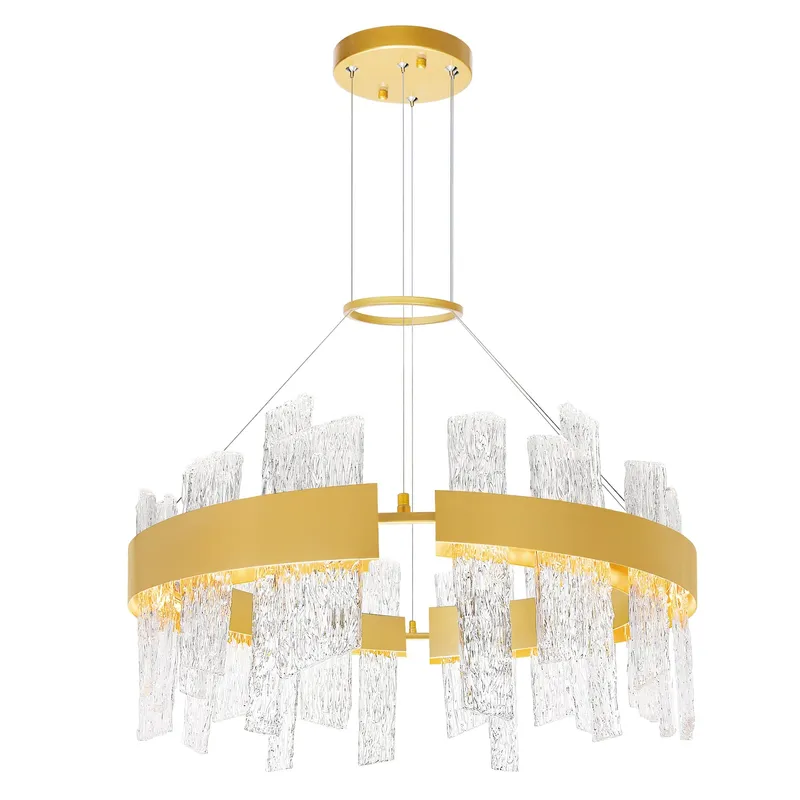 Guadiana Integrated LED 32in Satin Gold Chandelier with Handcrafted Glass — CWI Lighting LED Pendant Lights  