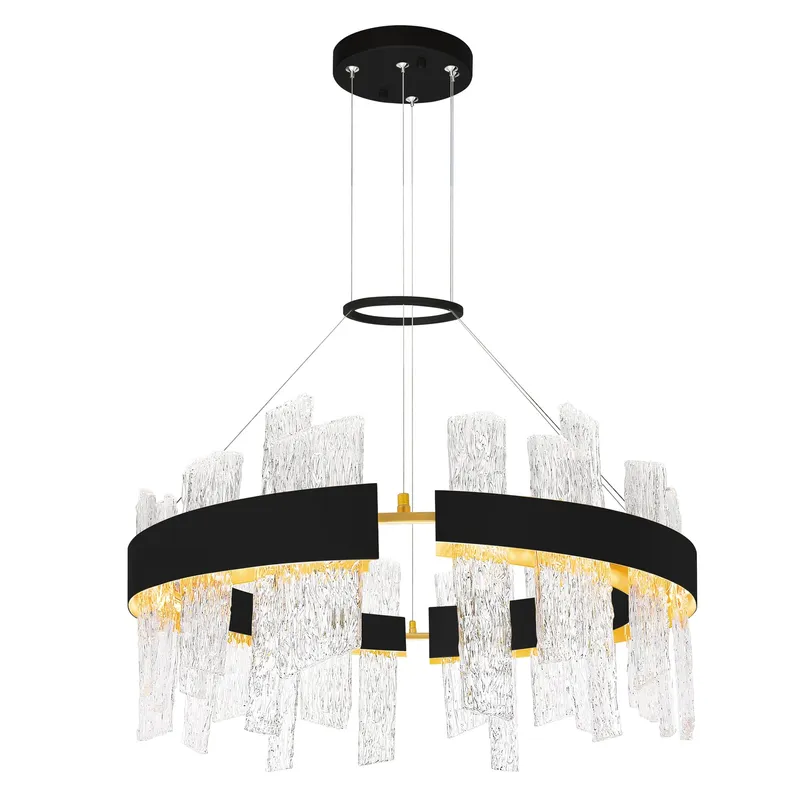 Guadiana Integrated LED 32in Black Chandelier with Handcrafted Glass — CWI Lighting LED Pendant Lights  