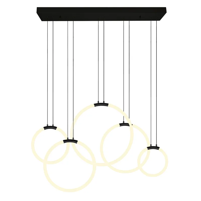 Hoops Integrated LED 44in 5 Ring Black Chandelier — CWI Lighting LED Pendant Lights  