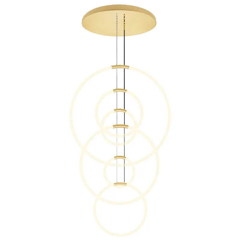 Hoops Integrated LED 35in 6 Ring Satin Gold Chandelier — CWI Lighting LED Pendant Lights  