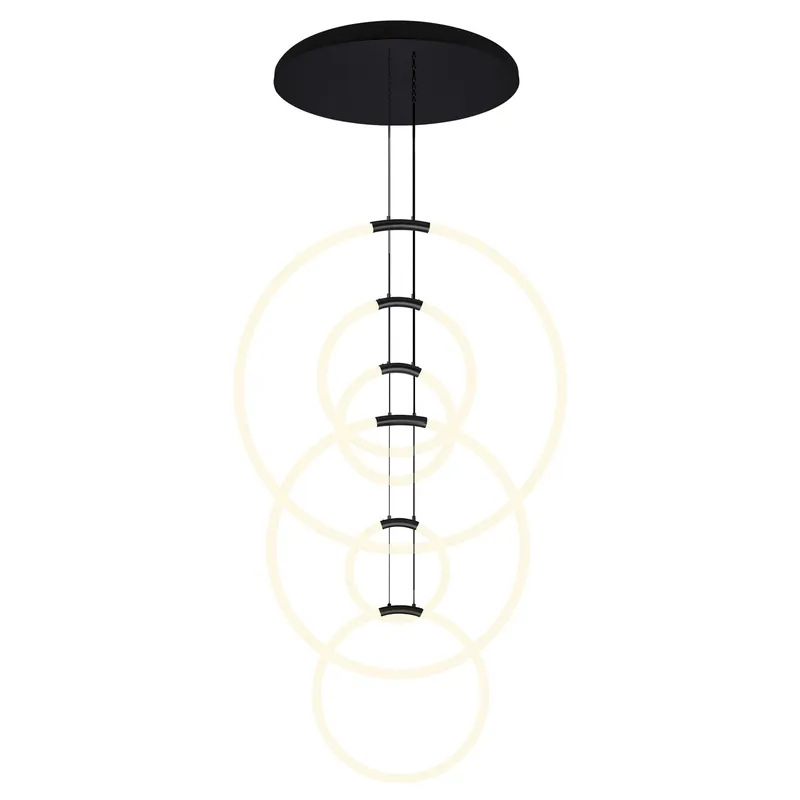 Hoops Integrated LED 35in 6 Ring Black Chandelier — CWI Lighting LED Pendant Lights  