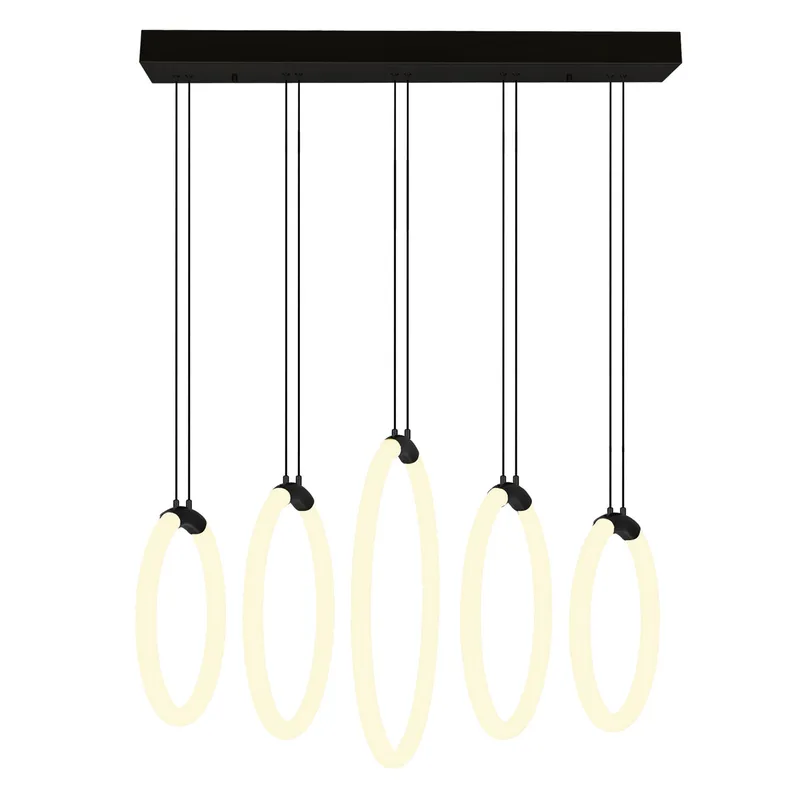 Hoops Integrated LED 23in 5 Ring Black Chandelier — CWI Lighting LED Pendant Lights  