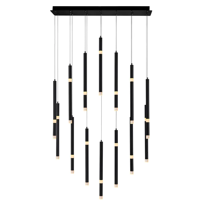 Flute Integrated LED 32in Black Chandelier — CWI Lighting LED Pendant Lights  
