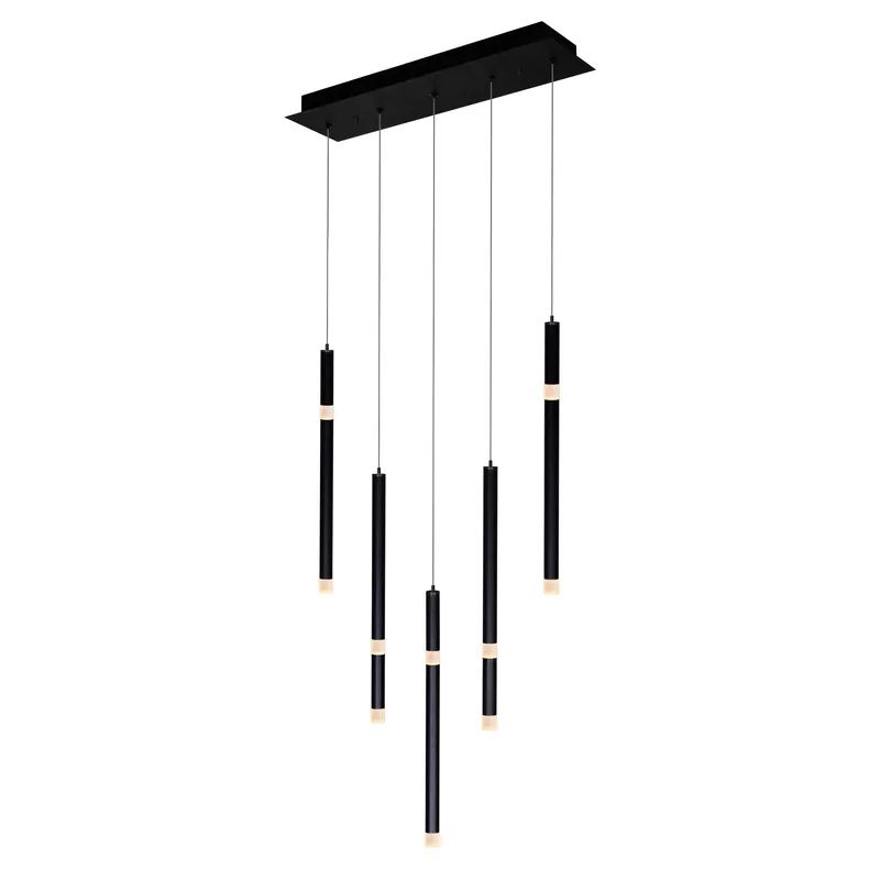 Flute 5 Light LED Chandelier With Black Finish — CWI Lighting LED Pendant Lights  