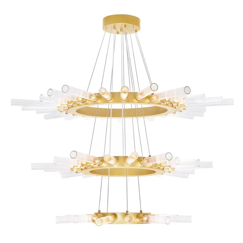 Collar 63 Light Chandelier With Satin Gold Finish — CWI Lighting LED Pendant Lights  