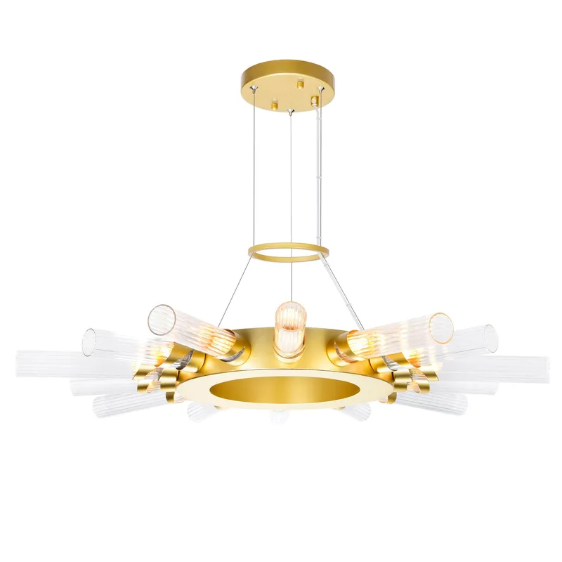 Collar 14 Light Chandelier With Satin Gold Finish — CWI Lighting LED Pendant Lights  