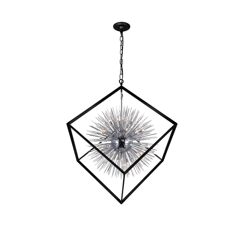 Starburst 20 Light Chrome & Black Chandelier — CWI Lighting LED Pendant Lights  