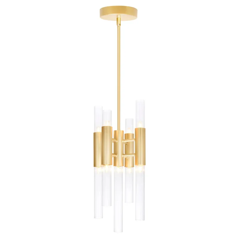 Orgue 9 Light 8in Satin Gold Mini Pendant — CWI Lighting LED Pendant Lights  