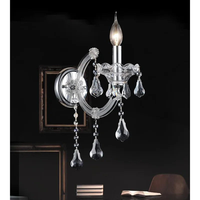 Maria Theresa 1 Light 5in Chrome Wall Sconce with Crystals — CWI Lighting LED Wall Lights  