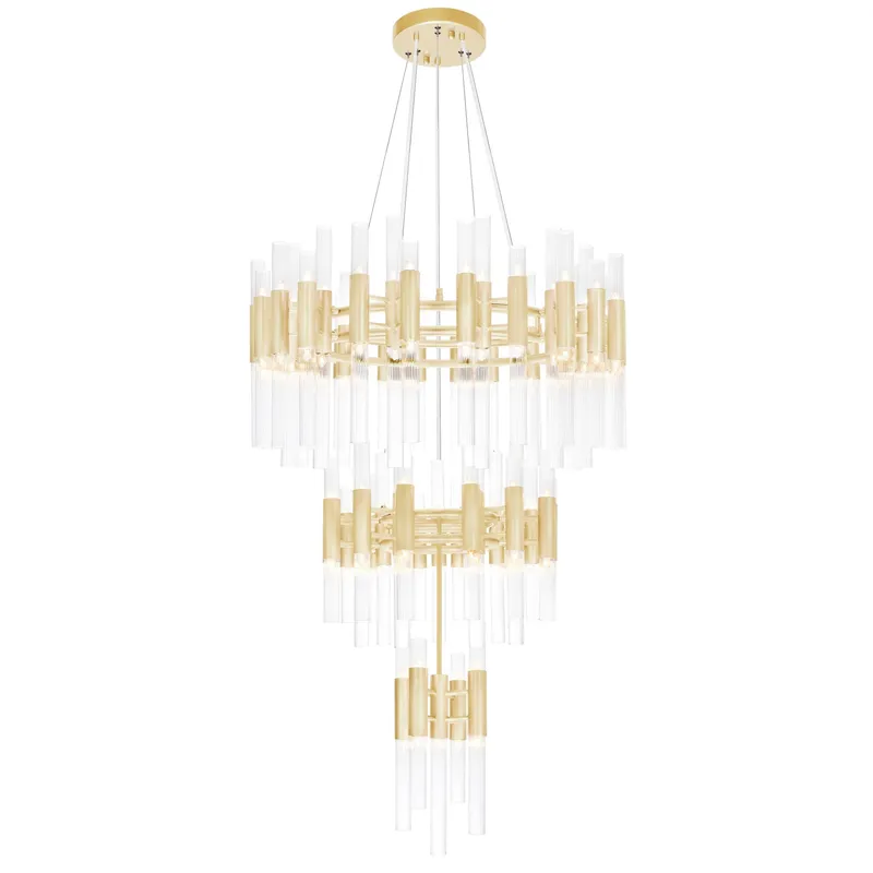 Orgue 123 Light 32in Satin Gold Chandelier — CWI Lighting LED Pendant Lights  