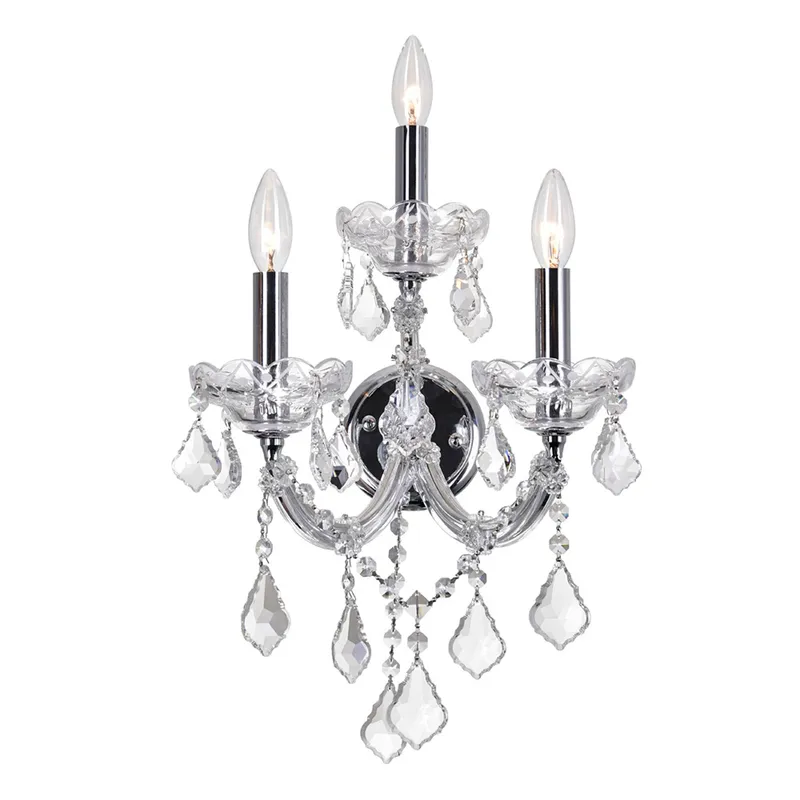 Maria Theresa 3 Light 12in Chrome Wall Sconce with Crystals — CWI Lighting LED Wall Lights  