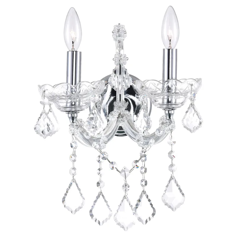 Maria Theresa 2 Light 12in Chrome Wall Sconce with Crystals — CWI Lighting LED Wall Lights  