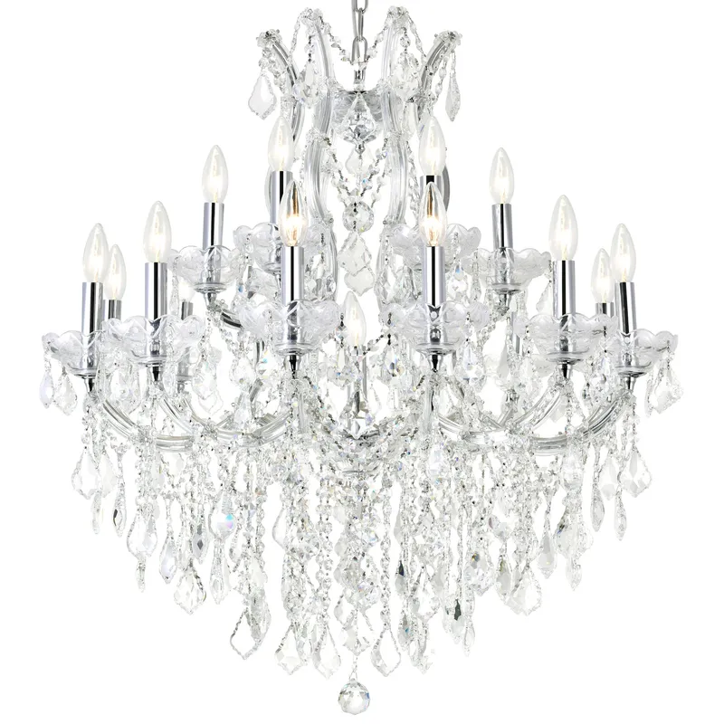 Maria Theresa 19 Light 32in Chrome Up Chandelier with Crystals — CWI Lighting LED Pendant Lights  