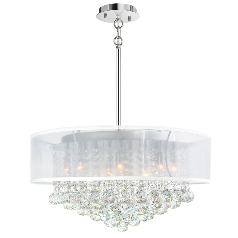 Radiant 12 Light 24in Chrome Drum Shade Chandelier with White Shade — CWI Lighting LED Pendant Lights  