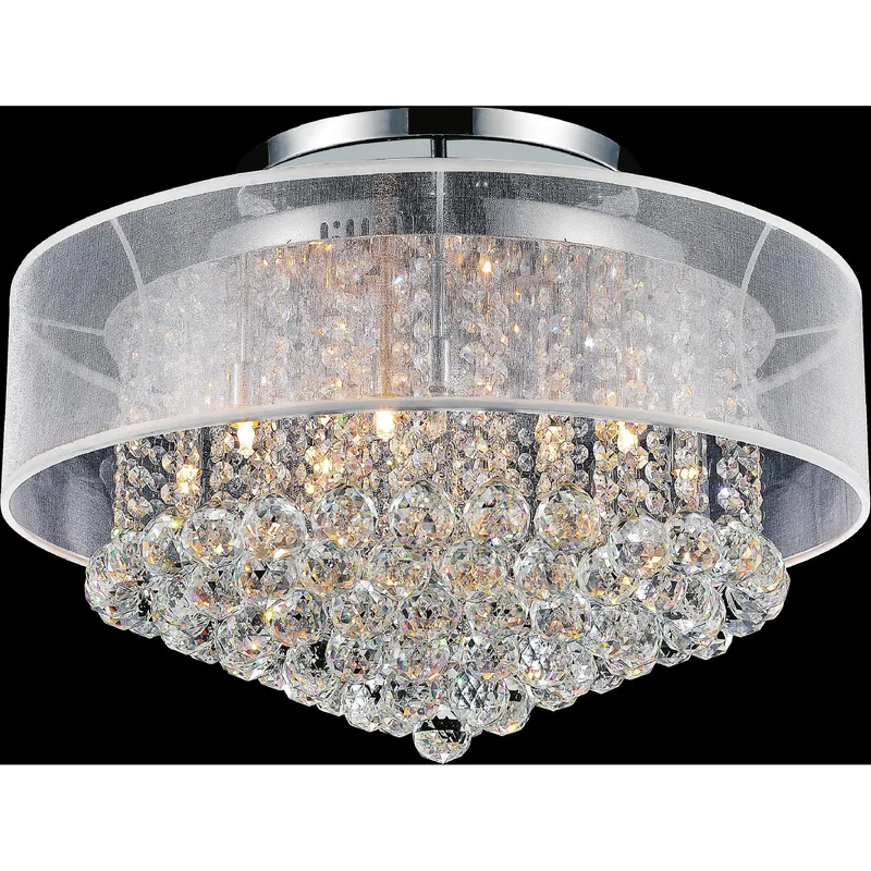 Radiant 12 Light 24in Chrome Drum Shade Flush Mount with White Shade — CWI Lighting LED Ceiling Lights  