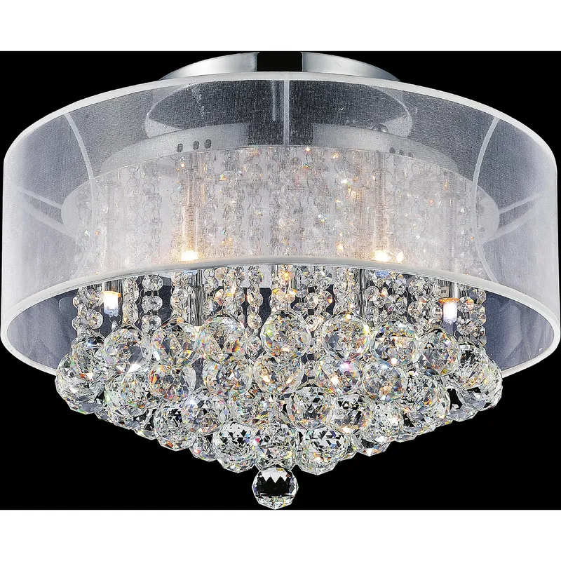 Radiant 9 Light 20in Chrome Drum Shade Flush Mount with White Shade — CWI Lighting LED Ceiling Lights  