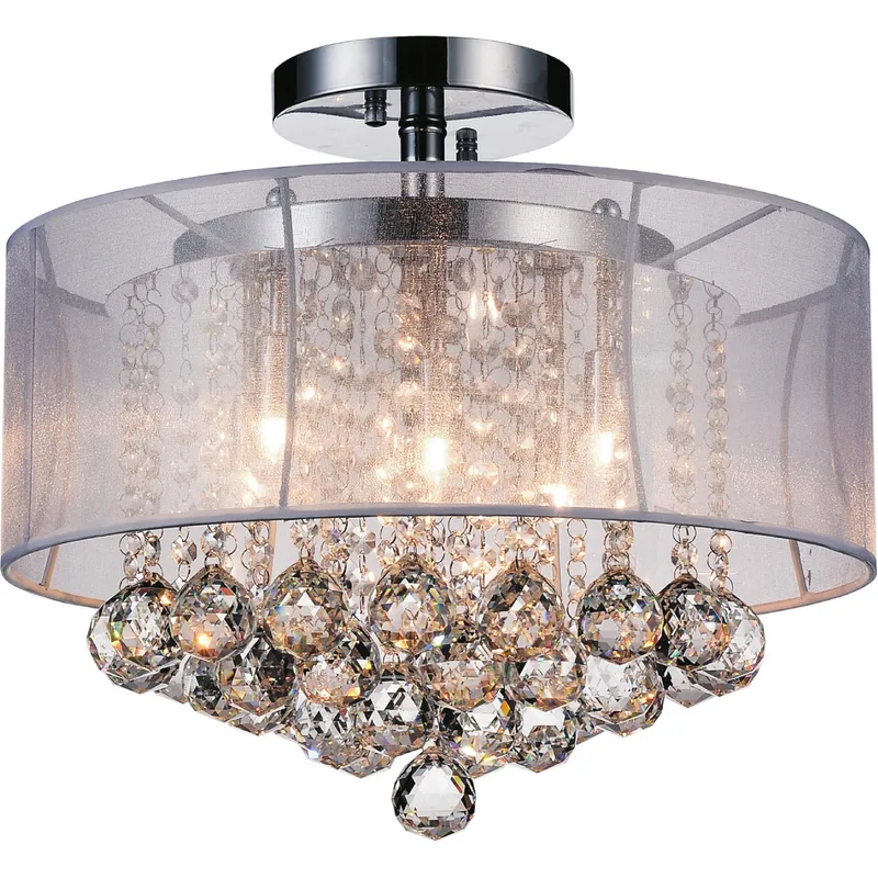 Radiant 6 Light 16in Chrome Drum Shade Flush Mount with White Shade — CWI Lighting LED Ceiling Lights  