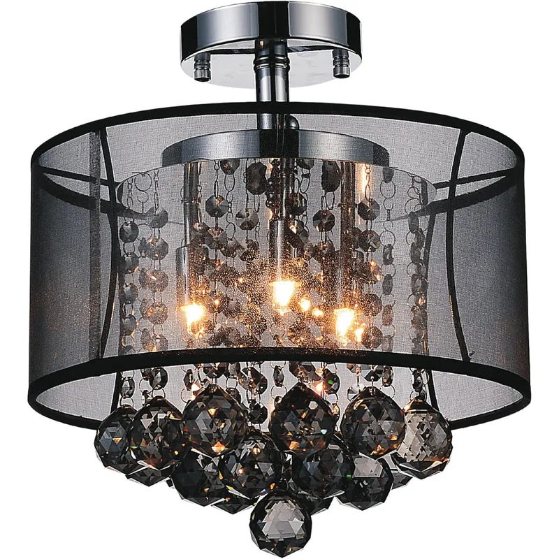 Radiant 3 Light 12in Chrome Drum Shade Flush Mount with Black Shade — CWI Lighting LED Ceiling Lights  