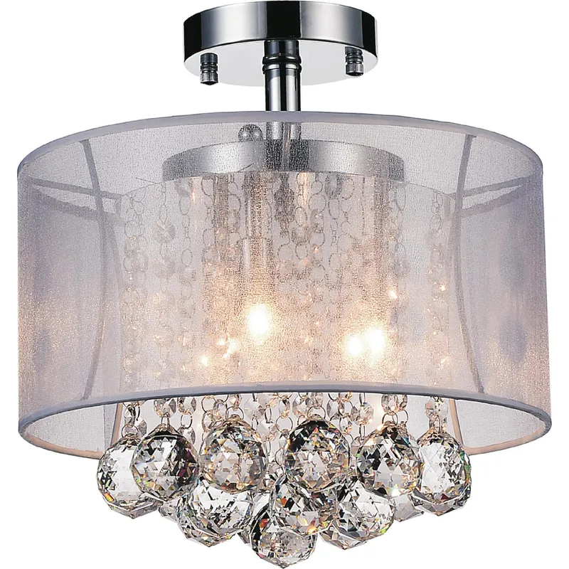 Radiant 3 Light 12in Chrome Drum Shade Flush Mount with White Shade — CWI Lighting LED Ceiling Lights  