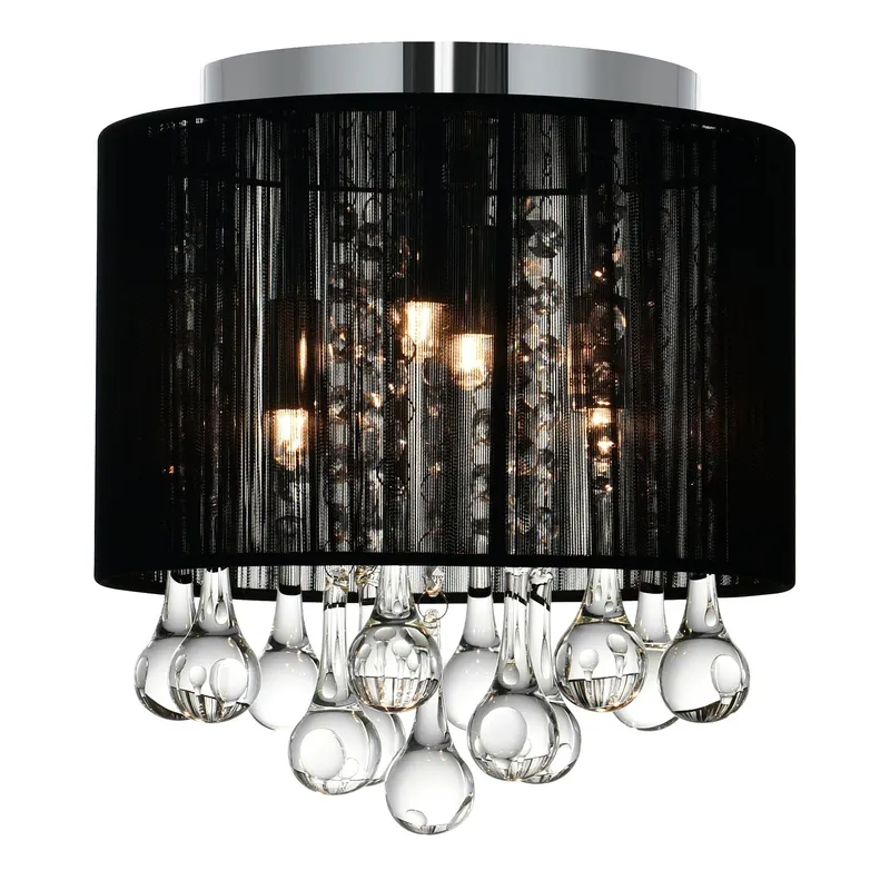 Water Drop 4 Light Chrome Flush Mount With Black Shade — CWI Lighting LED Ceiling Lights  