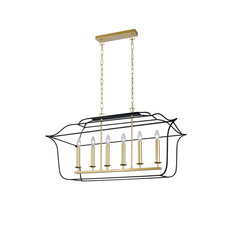 Tudor 6 Light 36in Satin Gold & Black Chandelier — CWI Lighting LED Pendant Lights  