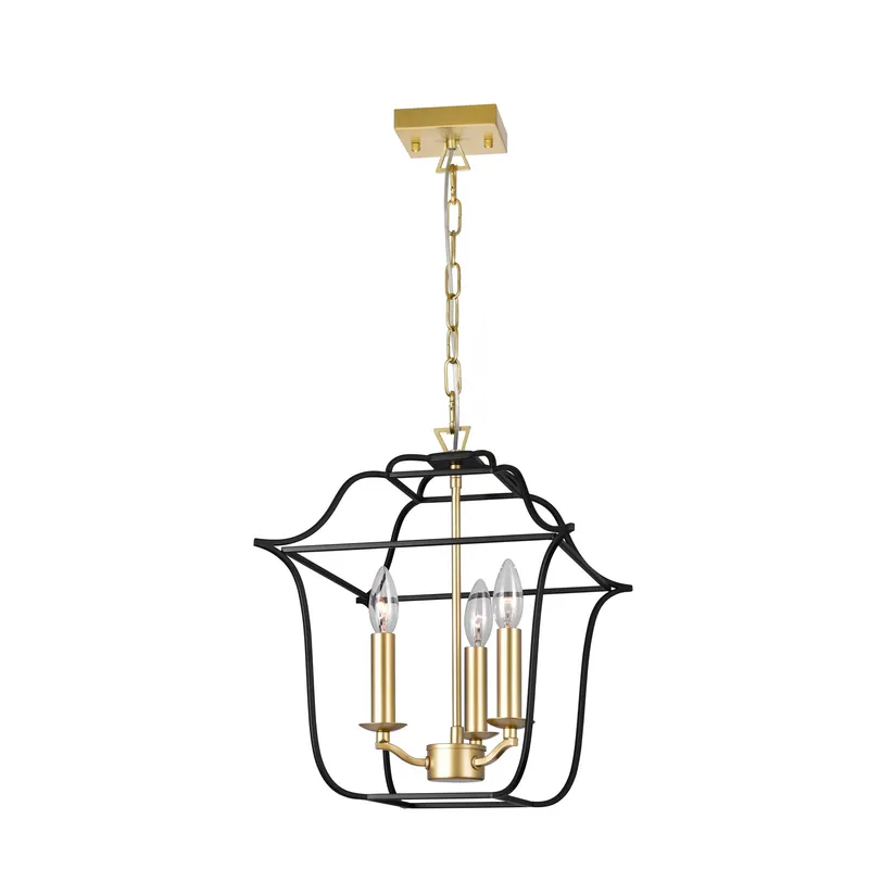 Tudor 3 Light 12in Satin Gold & Black Pendant — CWI Lighting LED Pendant Lights  