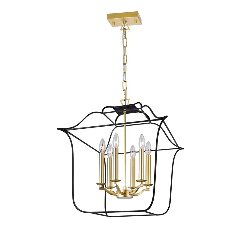 Tudor 6 Light 20in Satin Gold & Black Chandelier — CWI Lighting LED Pendant Lights  