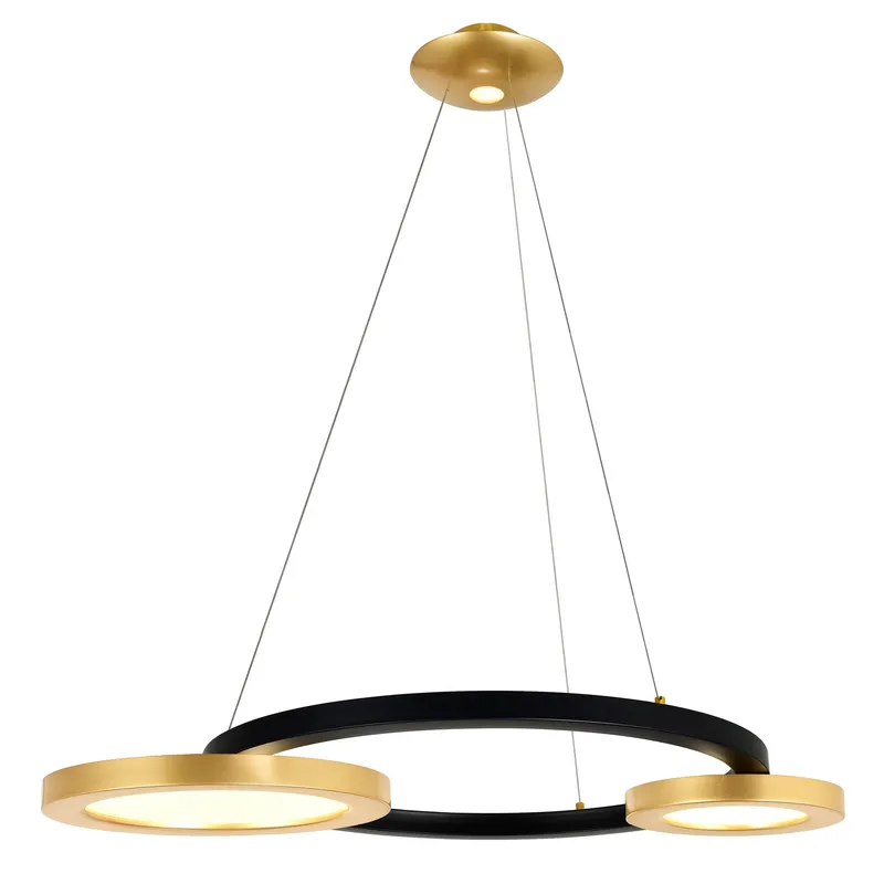 Deux Lunes Integrated LED 37in Sun Gold & Black Chandelier — CWI Lighting LED Pendant Lights  