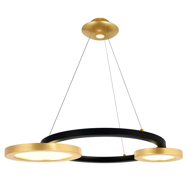 Deux Lunes Integrated LED 29in Sun Gold & Black Chandelier — CWI Lighting LED Pendant Lights  