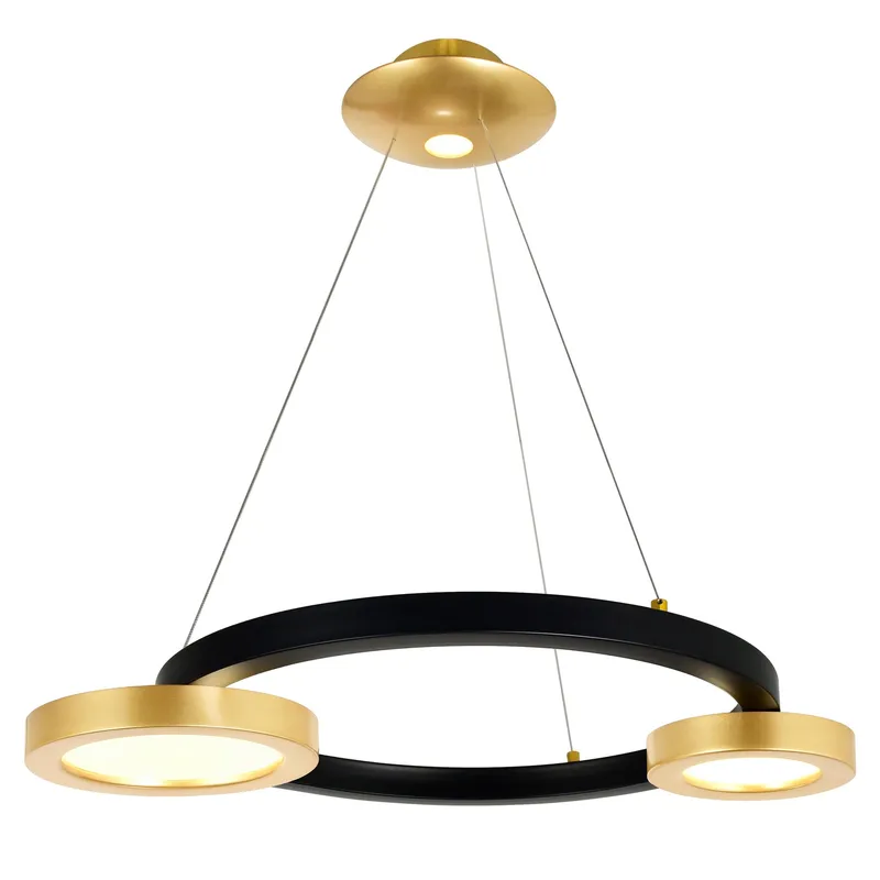 Deux Lunes Integrated LED 20in Sun Gold & Black Chandelier — CWI Lighting LED Pendant Lights  