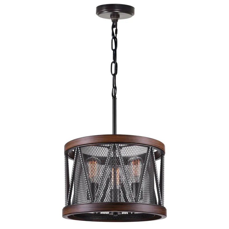 Parsh 3 Light Drum Shade Chandelier With Pewter Finish — CWI Lighting LED Pendant Lights  