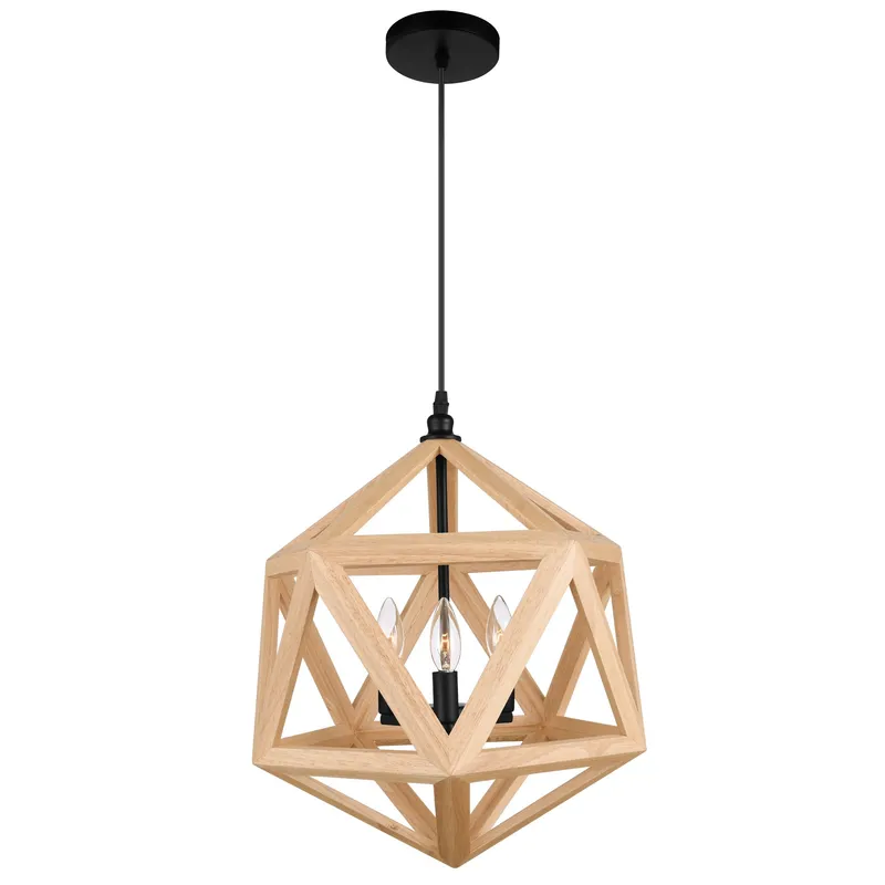 Lante 3 Light 17in Black & Wood Pendant — CWI Lighting LED Pendant Lights  