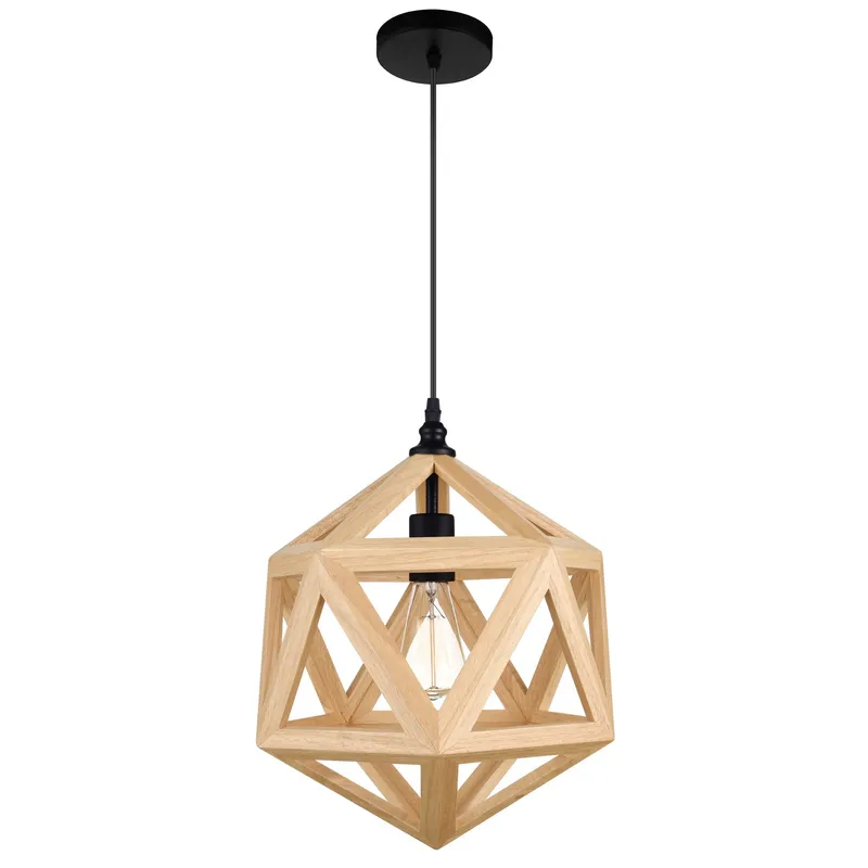 Lante 1 Light 13in Black & Wood Pendant — CWI Lighting LED Pendant Lights  