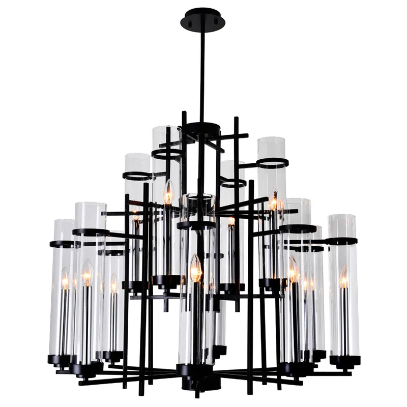 Sierra 12 Light 38in Black Chandelier — CWI Lighting LED Pendant Lights  