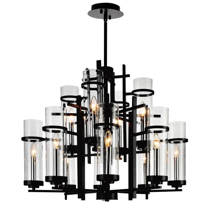 Sierra 12 Light 30in Black Chandelier — CWI Lighting LED Pendant Lights  