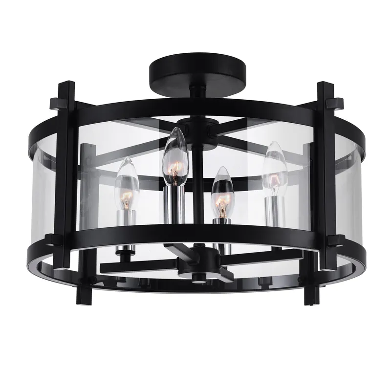 Miette 4 Light 18in Black Cage Flush Mount — CWI Lighting LED Ceiling Lights  
